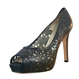 kate spade Black Laser-Cut Peep-Toe High Heels